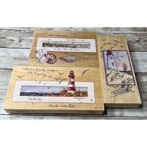 Lot of 3 Large D. Morgan Ocean Beach Lighthouse  (1990's) Wood Rubber Stamp VTG